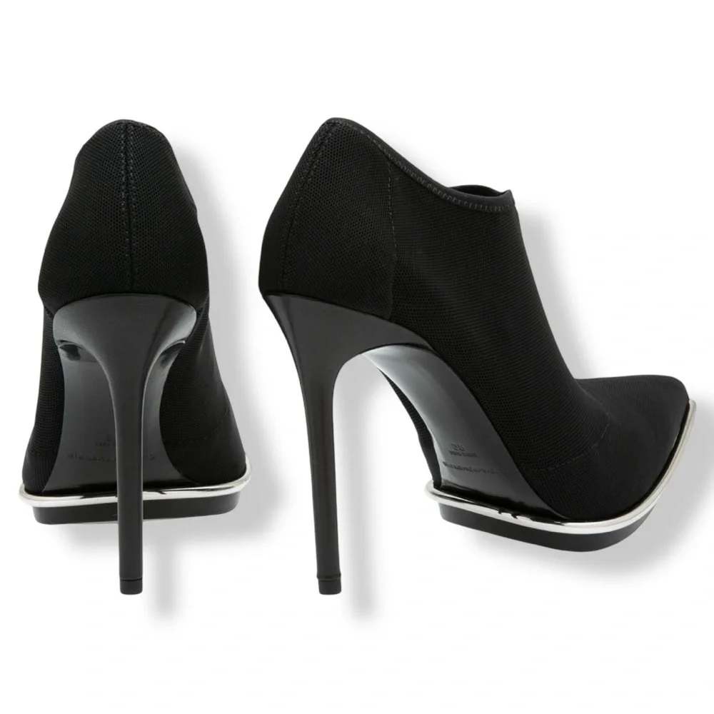 ALEXANDER WANG Cara Stretch Mesh Pointy Toe Sock Fit Pull On Ankle Booties 37.5